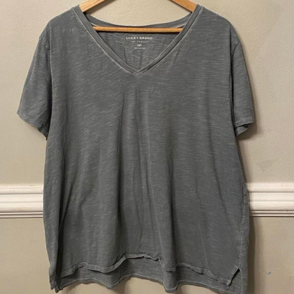 Lucky-brand Women's Grey and Blue T-shirt